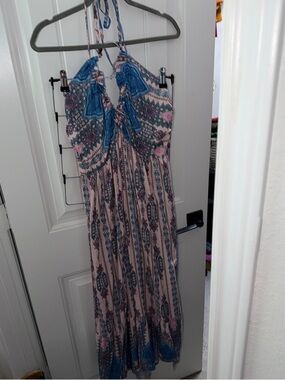 Cupshe Pink and Blue Paisley Halter Maxi Dress